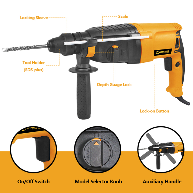 WORKSITE SDS Max 26mm Rotary Hammer Drill Heavy Duty Concrete Hammer