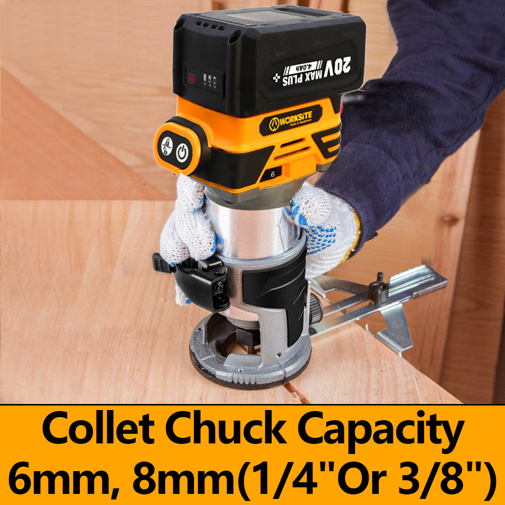 WORKSITE Brushless Cordless Router 20V Max Battery Compact Handheld Variable Speed Wood Drywall Trimmer Tool for Woodworking