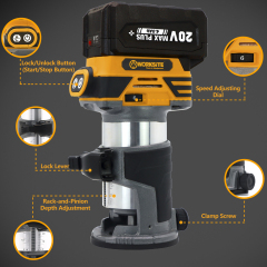 WORKSITE Brushless Cordless Router 20V Max Battery Compact Handheld Variable Speed Wood Drywall Trimmer Tool for Woodworking