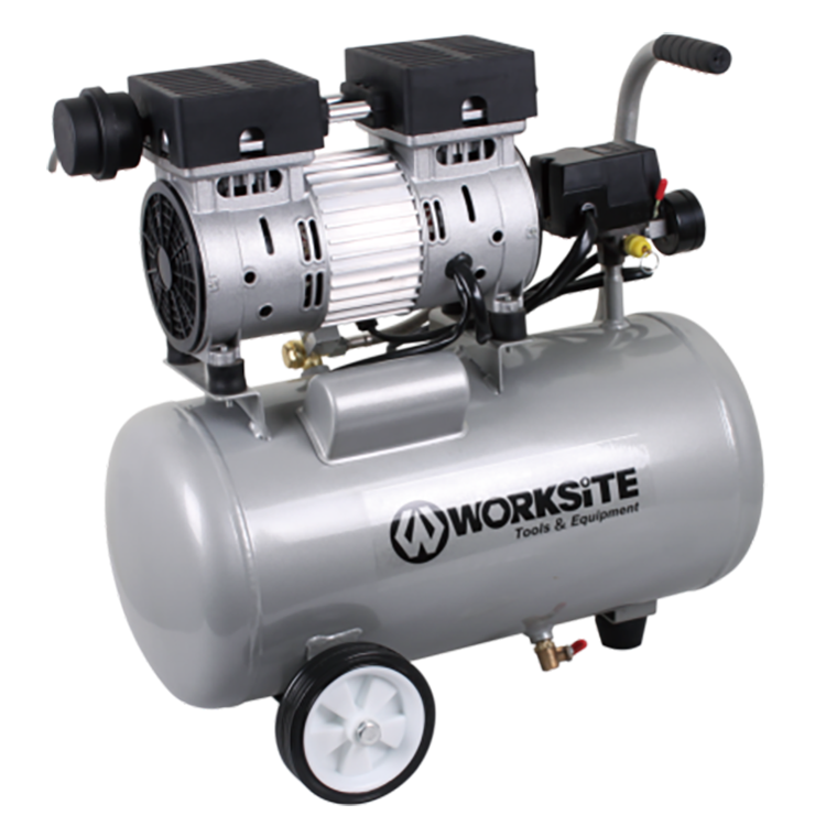 WORKSITE Ultra Quiet Air Compressor 25L Tank High Pressure 125PSI 1HP Power Fast Inflation