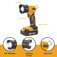 WORKSITE Cordless Flash Light 20V Max Battery Powered 120L Jobsite Handheld LED Emergency Torch Lamp Work Light Flashlight