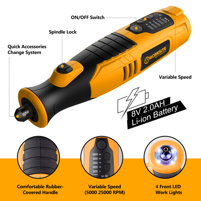 WORKSITE 8V Rotary Tool 110Pcs Accessories Set Mini Grinder Cutter Diamond Jewelry Wood Rotary Cutting Polishing Tools