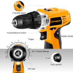 WORKSITE 12V Cordless Drill Kit 3/8" Keyless Portable Lightweight Handheld Wireless Battery Power Drills Set Tools