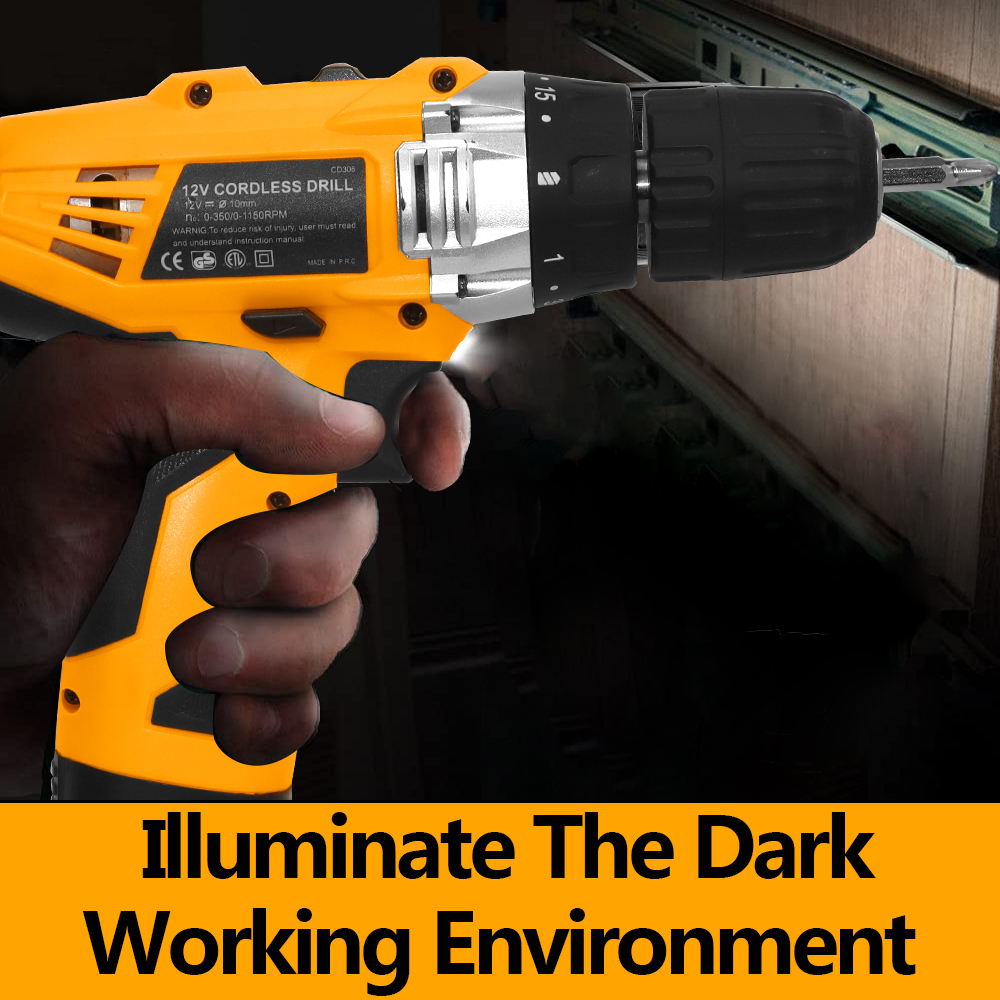 WORKSITE 12V Cordless Drill 3/8" Keyless Variable Speed Portable Handheld Wireless Battery Power Drills Driver Tool
