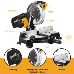 WORKSITE Saw Miter 255mm Power Saw Machine Electric Cutting Tools 1800W Sliding Miter Saw