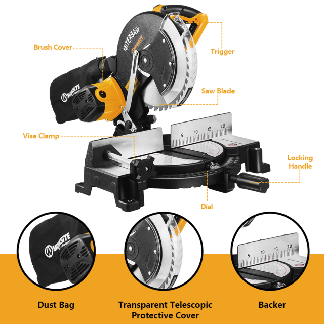 WORKSITE Saw Miter 255mm Power Saw Machine Electric Cutting Tools 1800W Sliding Miter Saw