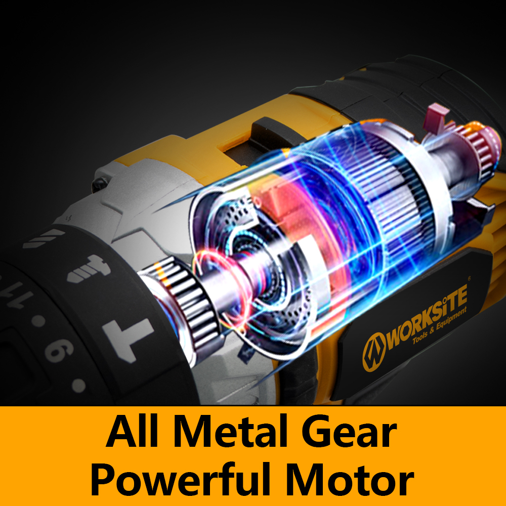 WORKSITE Brushless Cordless Hammer Drill 20V Battery 1/2” 2 Speed Driving Drilling Tools Power Drill Machine