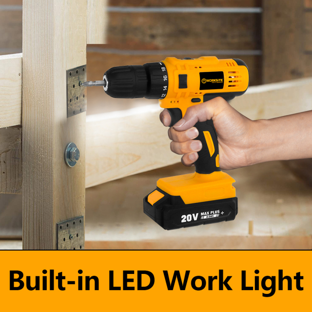 WORKSITE Cordless Drill Driver 20V Battery Power Drills 19+1 Chuck 30Nm Portable Handheld Rechargeable Drills