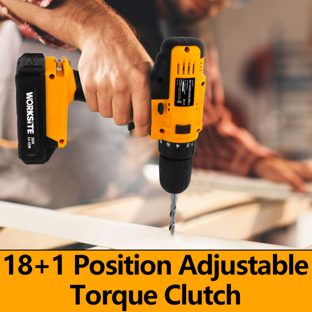 WORKSITE Cordless Drill Driver 20V Battery Power Drills 19+1 Chuck 30Nm Portable Handheld Rechargeable Drills