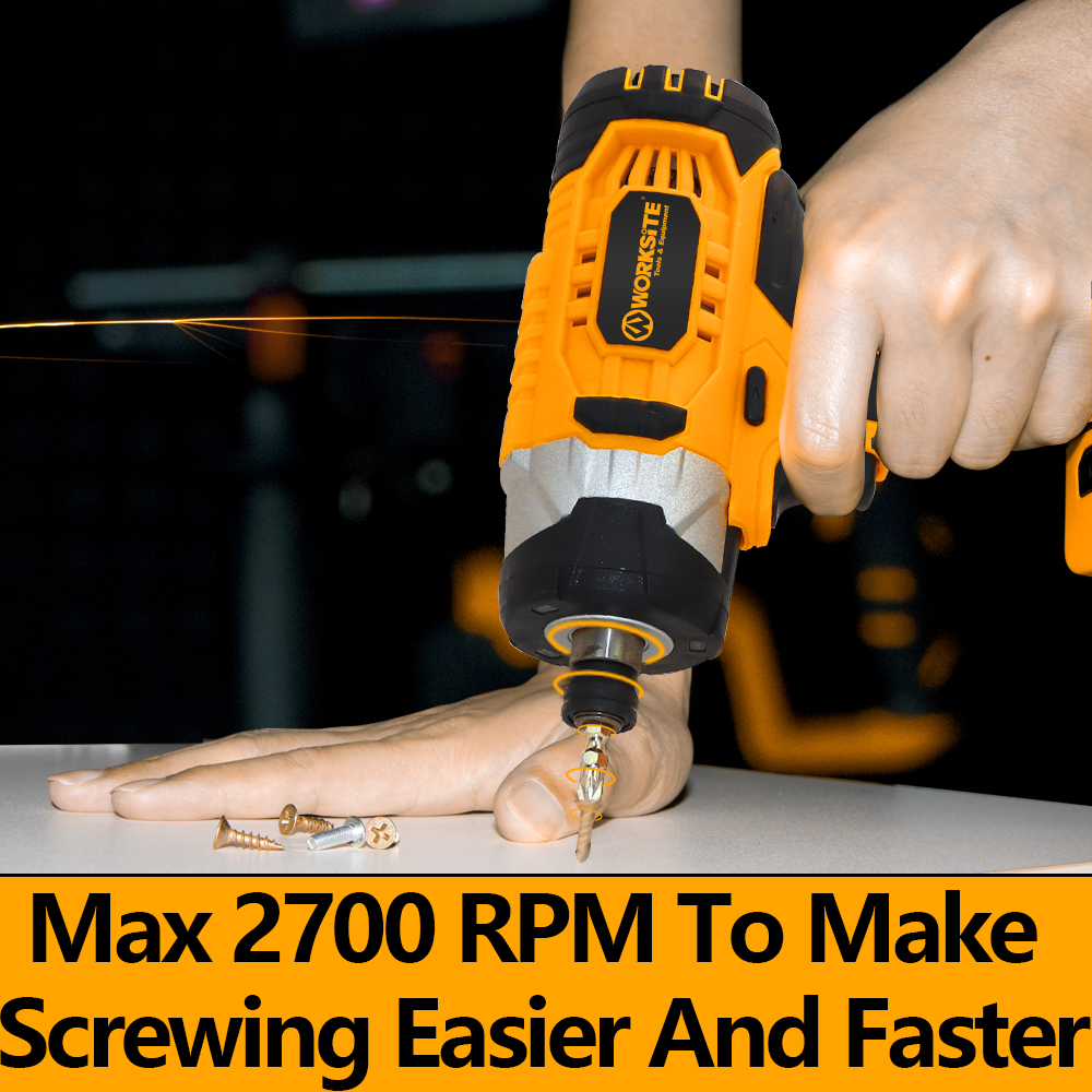 WORKSITE 20V Cordless Impact Driver 1/4" Handheld Portable Battery Power 180Nm(1590 in-lbs) Screwing Tools