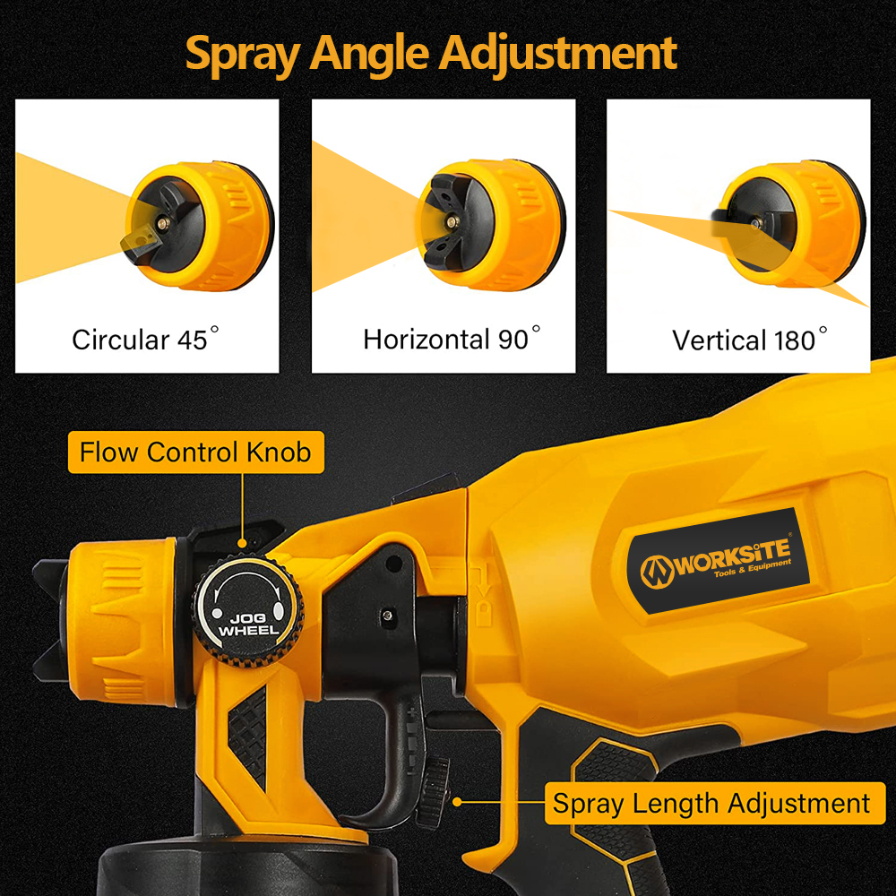 WORKSITE Cordless Sprayer Gun 20V Max Battery Portable 150W HVLP Paint Spray Guns 700ML Container for DIY Fence Chairs Painting
