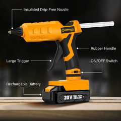 WORKSITE Cordless Glue Gun Sticks Set 20V Max Battery Wireless Rechargeable 60W Power Small Hot Melt Glue Gun DIY Crafts Tools