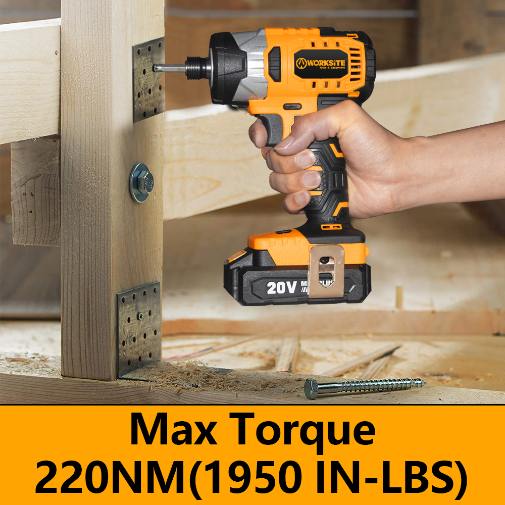 WORKSITE 20V Brushless Cordless Impact Driver 1/4" 3 Speed Battery Power Handheld Impact Screw Drivers Tools