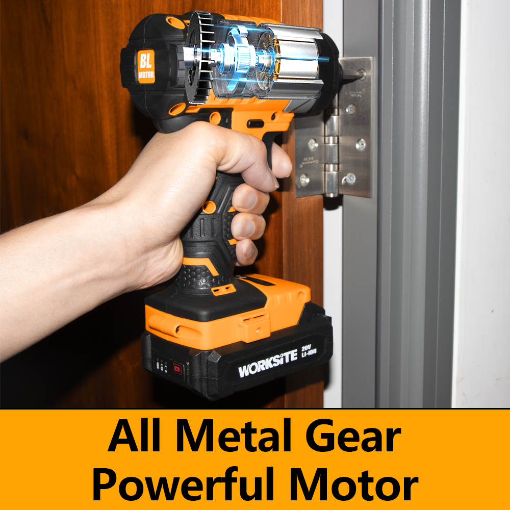 WORKSITE 20V Brushless Cordless Impact Driver 1/4" 3 Speed Battery Power Handheld Impact Screw Drivers Tools