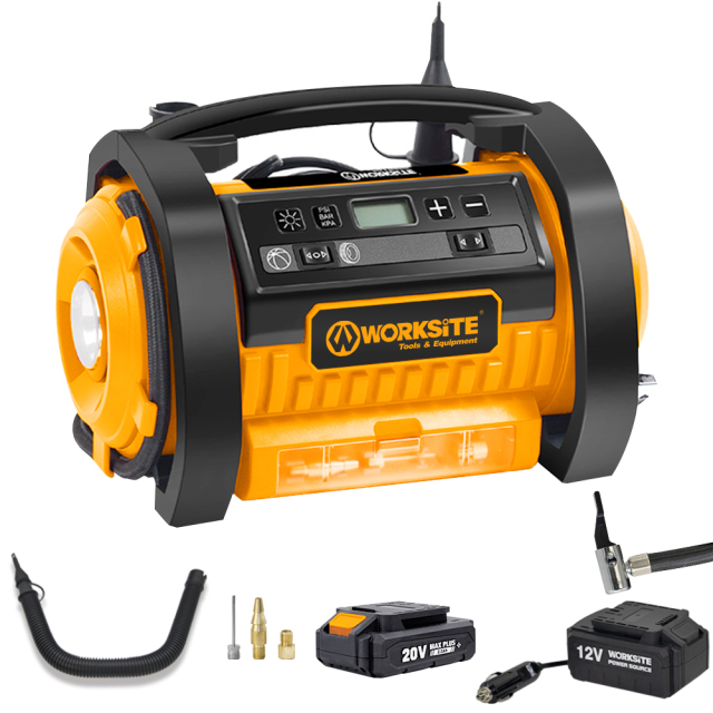 WORKSITE Inflator/Deflator Tyre Digital Pump Compressor Car Air Bed Inflator Pump Battery Power 20V Portable Cordless Inflator