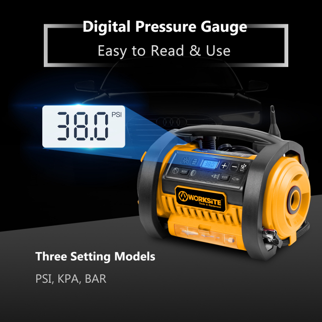 WORKSITE Inflator/Deflator Tyre Digital Pump Compressor Car Air Bed Inflator Pump Battery Power 20V Portable Cordless Inflator