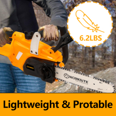 WORKSITE Cordless Chain Saw 10Inch 20V Max Battery Powered Portable Chainsaw Professional Wood Steel Cutting Power Saws