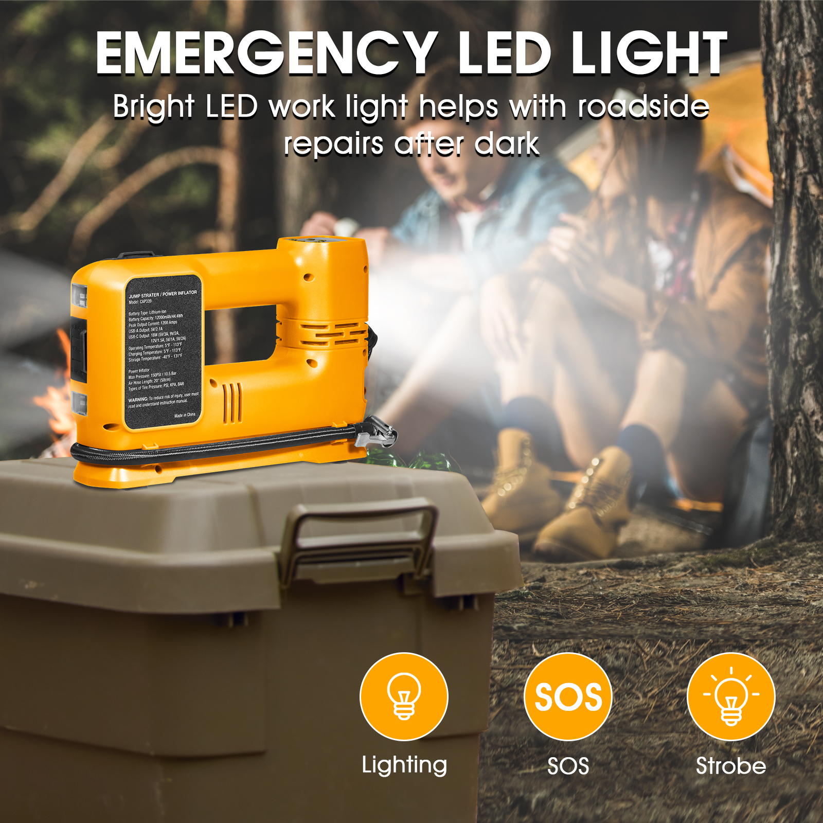 WORKSITE Jump Starter with Air Compressor,1200A Car Battery Booster Pack ,150PSI Tire Inflator,Portable Power Bank Charger,Emergency LED Lights