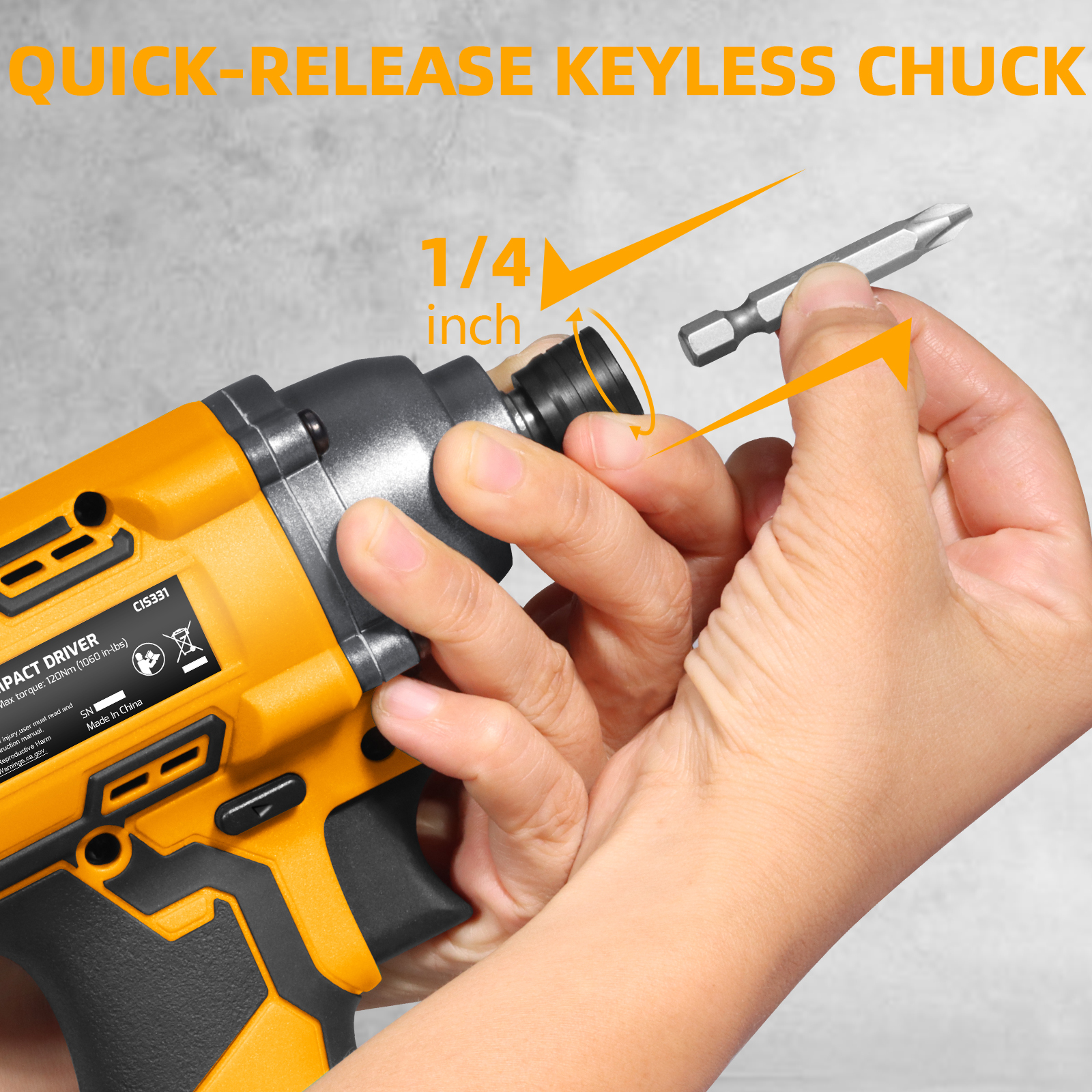 WORKSITE Cordless Impact Driver 1/4" Compact Power Handheld Drivers,1060 In-Lbs Torque,Variable Speed 2700 RPM,Rechargable Battery & Charger