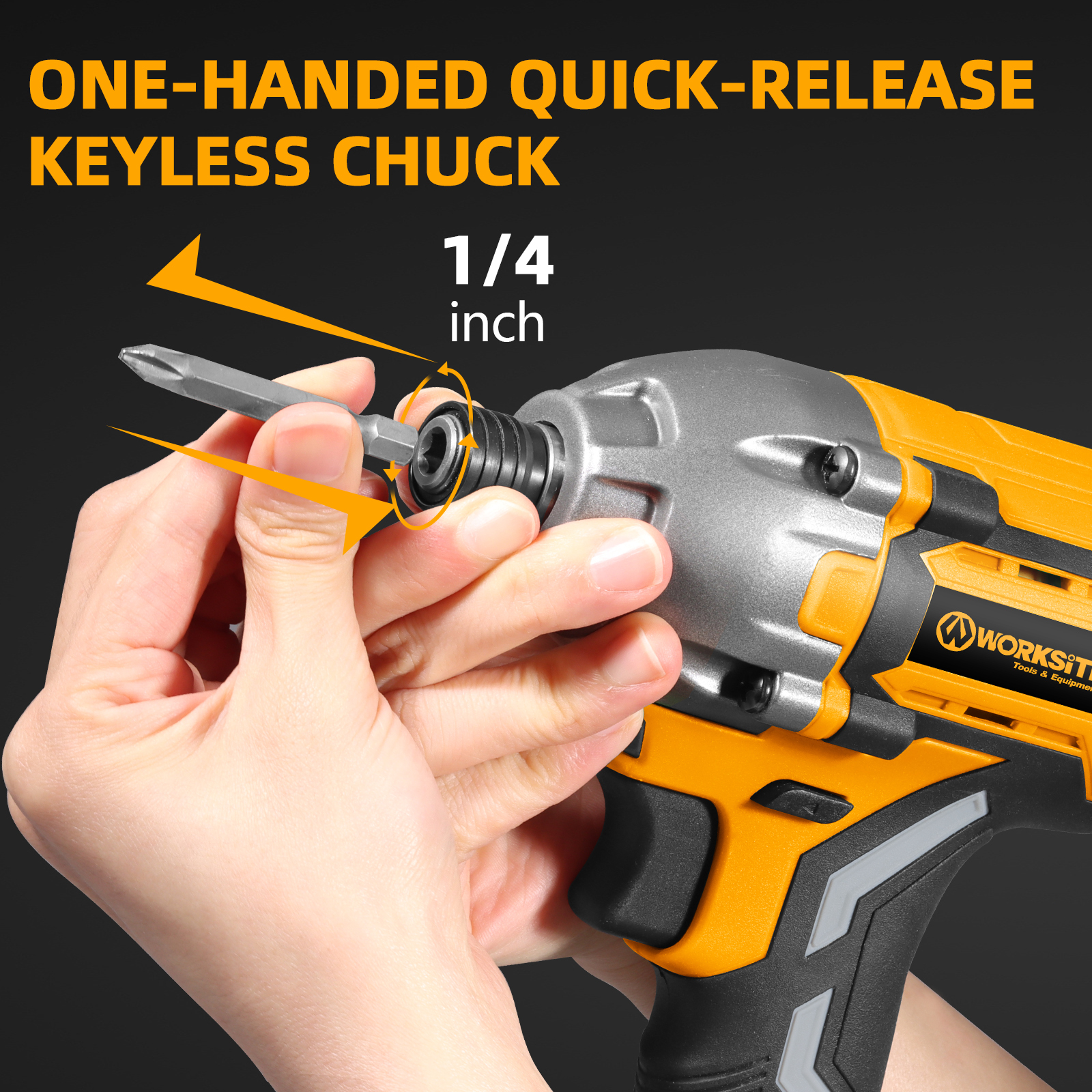 WORKSITE 20V Brushless Cordless Impact Driver 1/2" High Torque 300N.m Compact Handheld Variable Speed Electric Drivers
