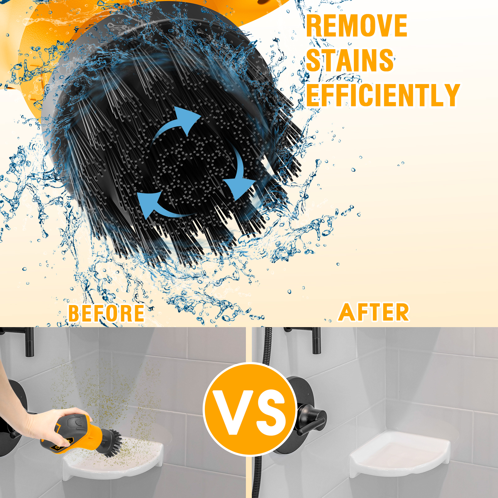 WORKSITE Power Scrubber Electric Cleaning Brush Tool Kit 4V Battery Powered Auto Cleaner 10pcs for Bathroom Shower