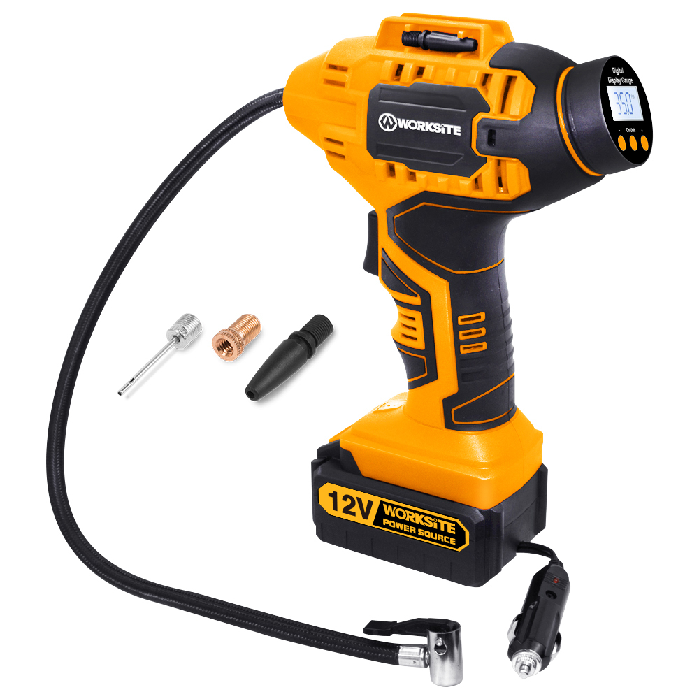 WORKSITE 12V Inflator Tire Gauge Gun Car Tyre Air Airbag Balloon Portable Pump Battery Power Cordless Digital Auto Inflator