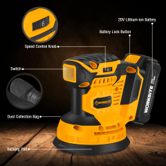 WORKSITE 20V Cordless Random Orbital Mini Sander 5inch Wood Brush Floor Drywall Sanding Machine