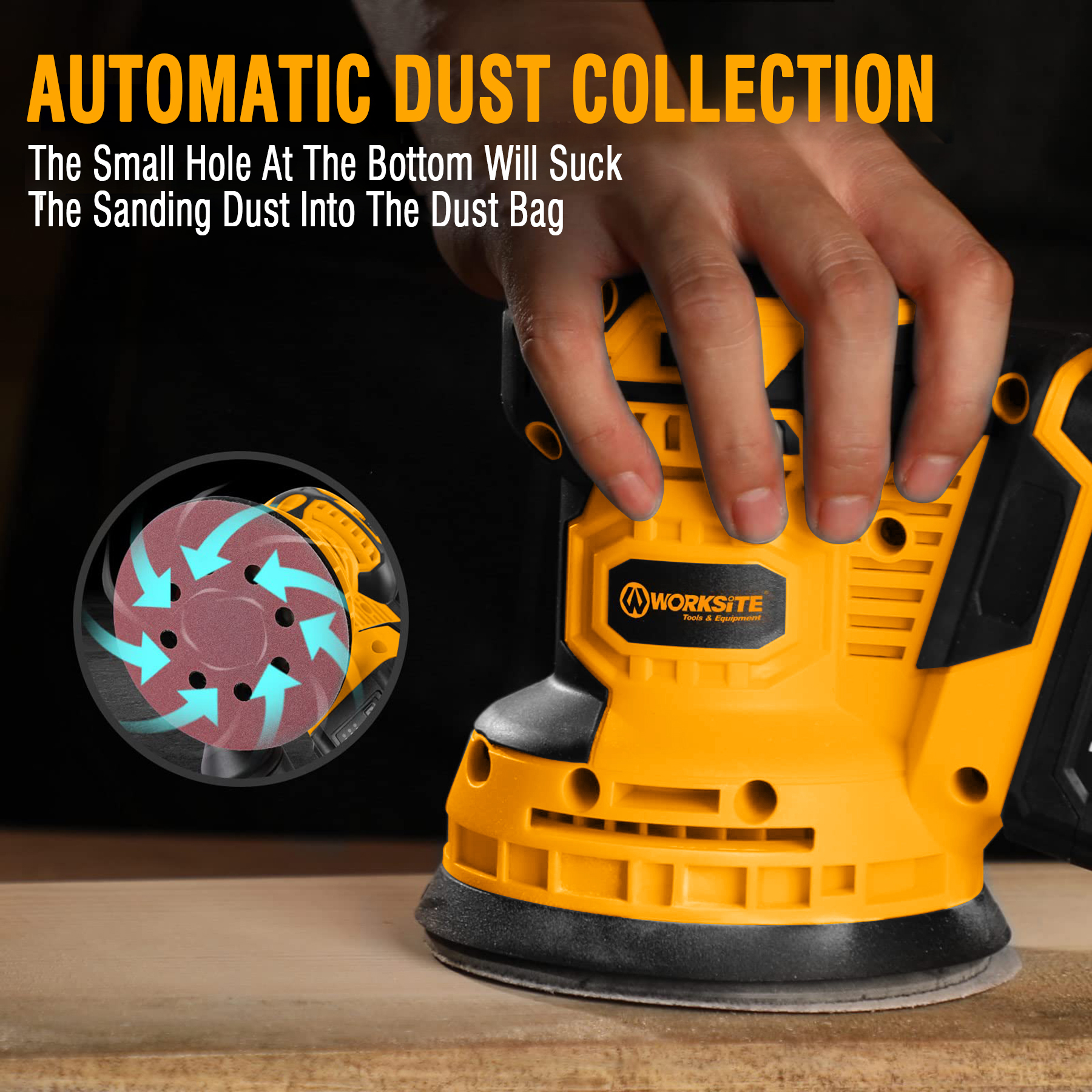 WORKSITE 20V Cordless Random Orbital Mini Sander 5inch Wood Brush Floor Drywall Sanding Machine