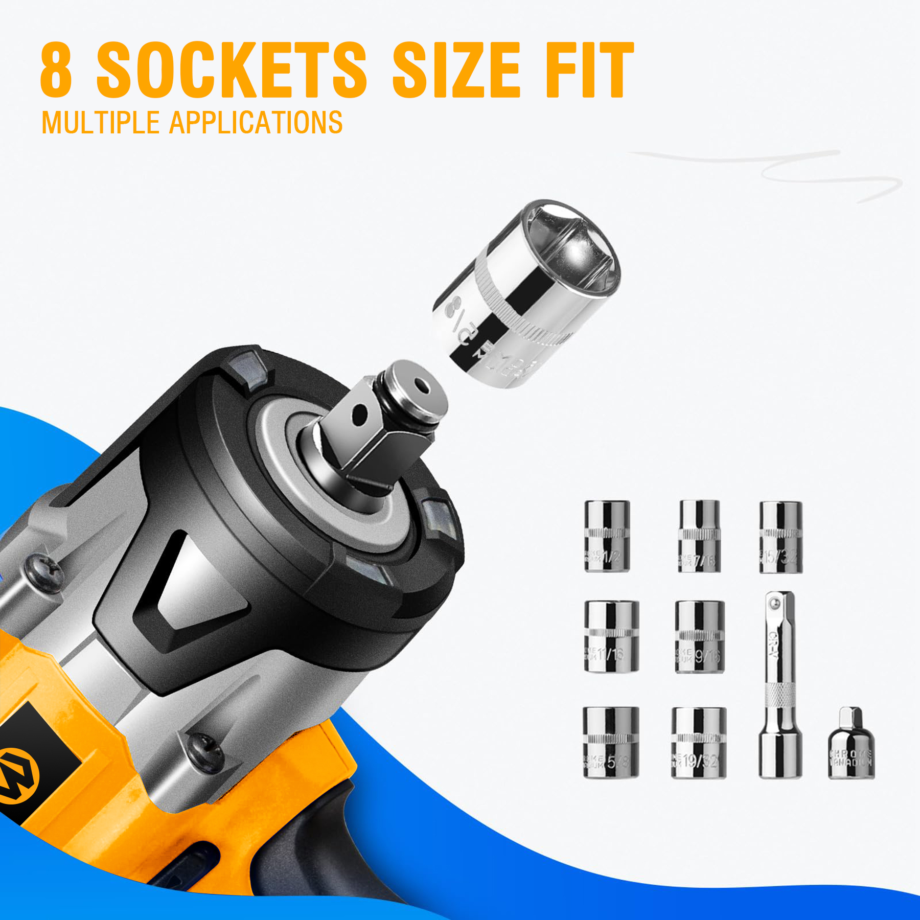 WORKSITE 20V Cordless Impact Wrench 1/2" 330Nm Heavy Duty Portable Battery Rechargeable Handheld Power Lug Nuts Wrenches
