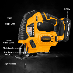 WORKSITE Cordless Jig Saw 20V Max Battery Powered Portable Variable Speed Wood Steel Metal Cutting Mini Jigsaw Tools