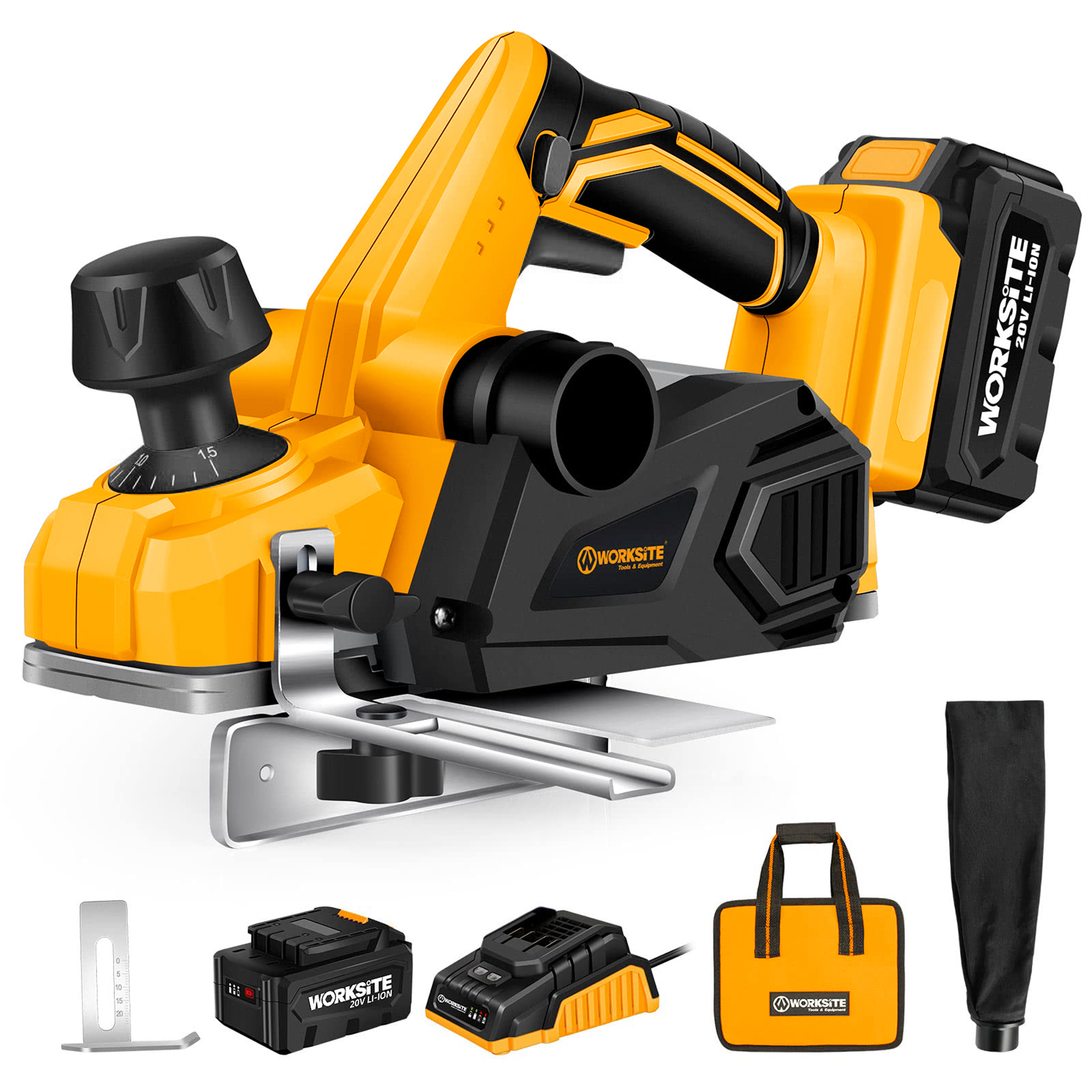 WORKSITE Cordless Planer 20V Max Battery Powered 14000RPM Hand Wood Planers Electric for Woodworking Smoothing Planing