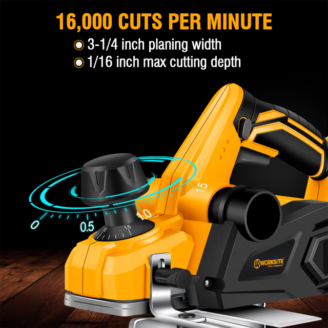 WORKSITE Cordless Planer 20V Max Battery Powered 14000RPM Hand Wood Planers Electric for Woodworking Smoothing Planing