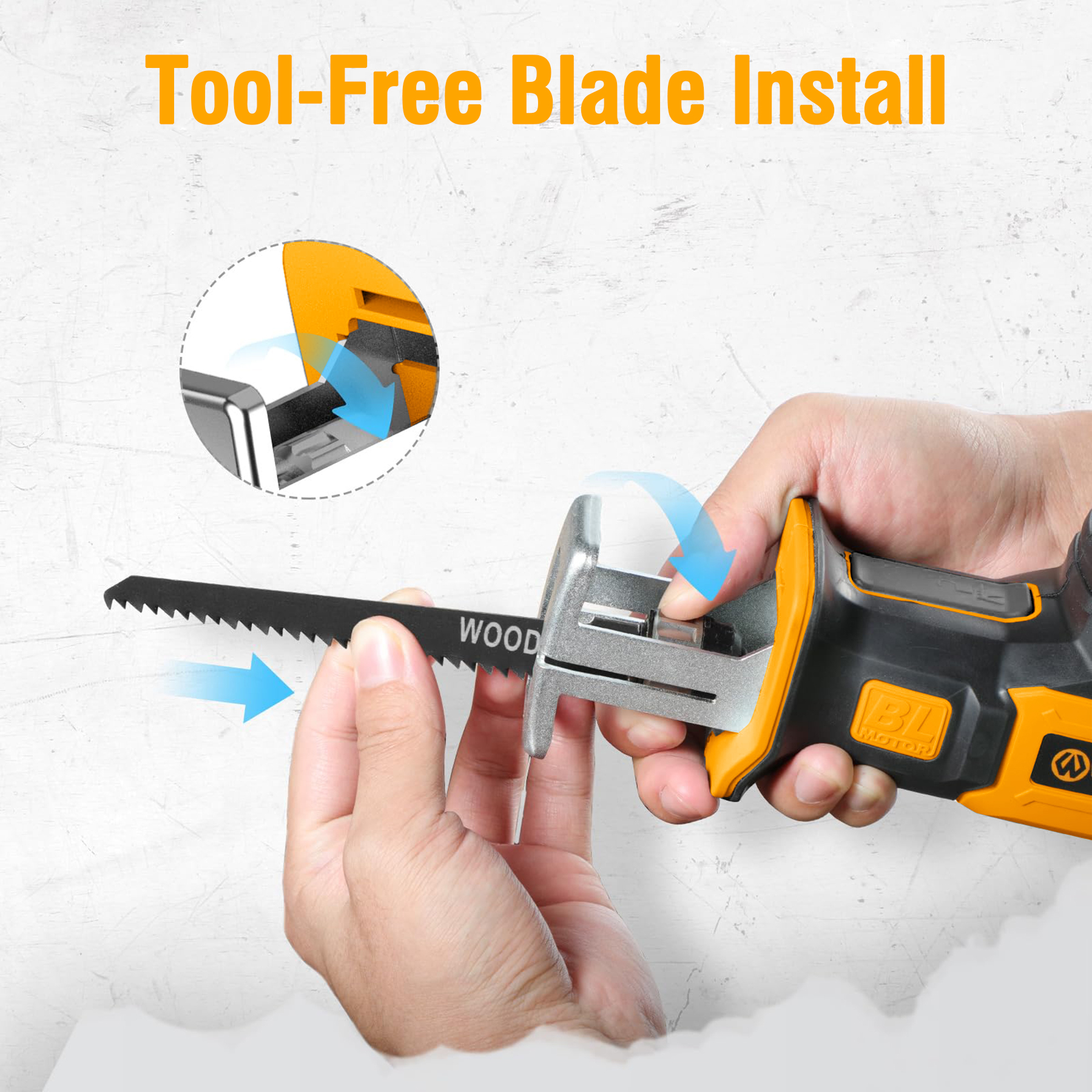 WORKSITE Brushless Cordless Reciprocating Saw 20V Max Compact Portable Small Variable Speed Power Cutter Saws for Wood Metal Cutting