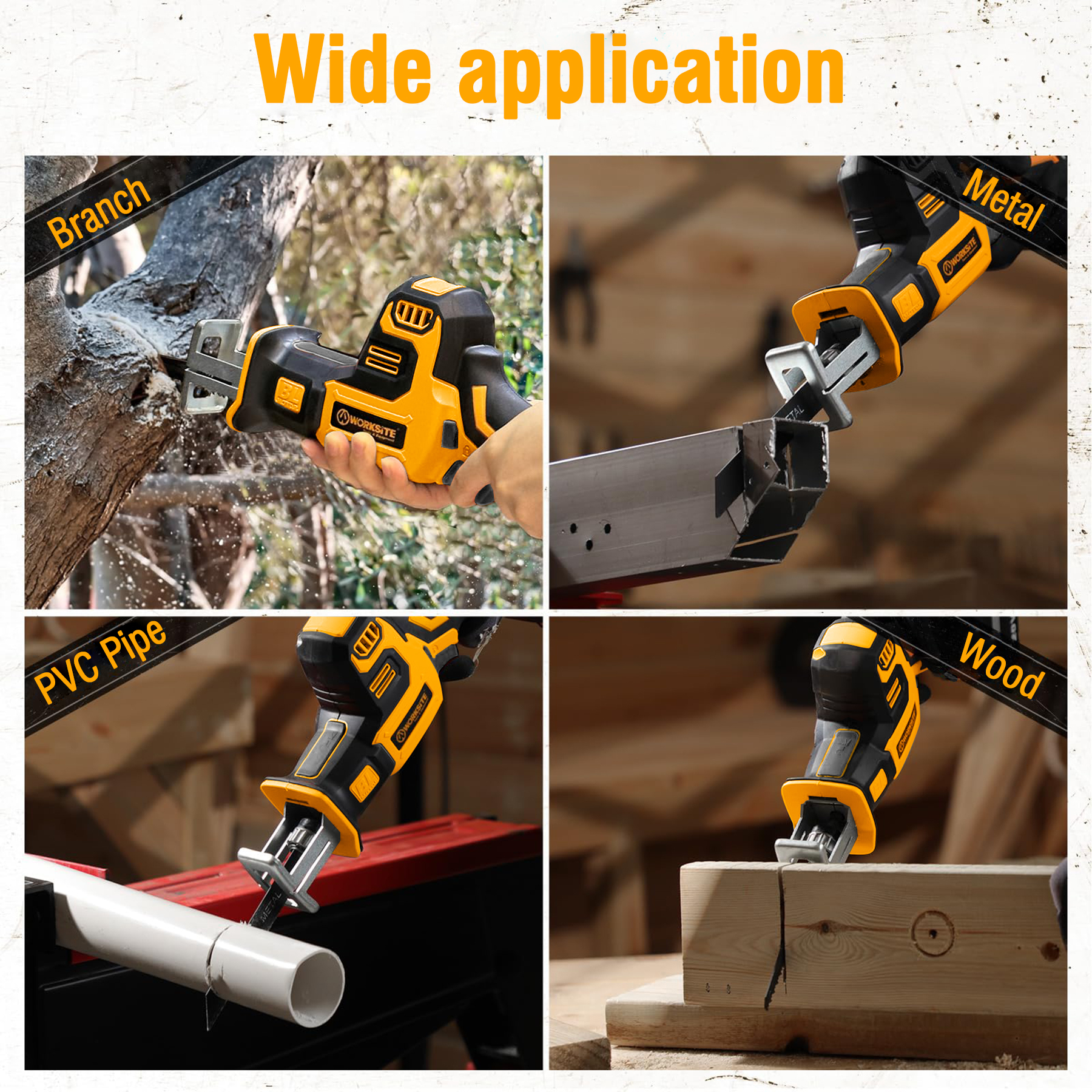 WORKSITE Brushless Cordless Reciprocating Saw 20V Max Compact Portable Small Variable Speed Power Cutter Saws for Wood Metal Cutting