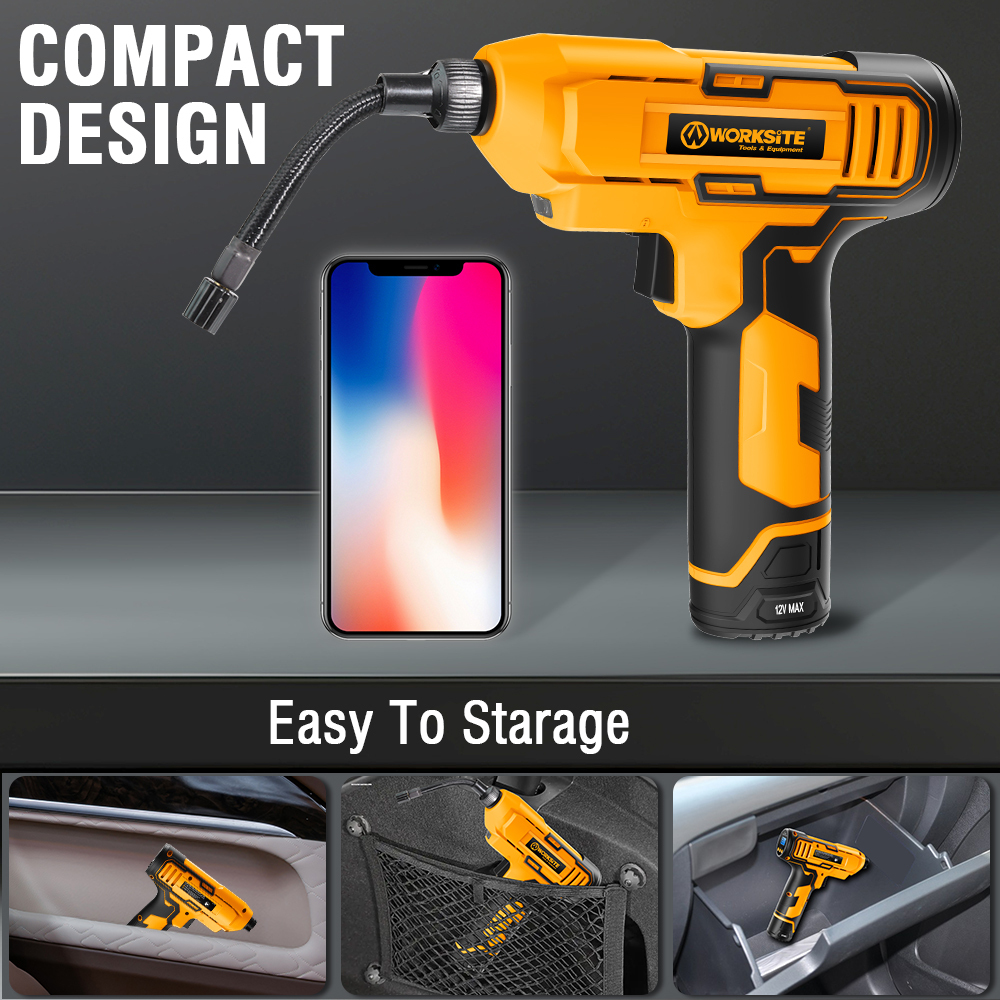 WORKSITE 12V Cordless Inflator Air Compressor Auto Car Bike Tire Balloon Air Bed Power Digital Portable Air Pump