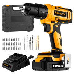 WORKSITE Cordless Drill 3/8 inch 20V Wireless Compact Lightweight Electric Drills 18+1 Keyless with BMC Case