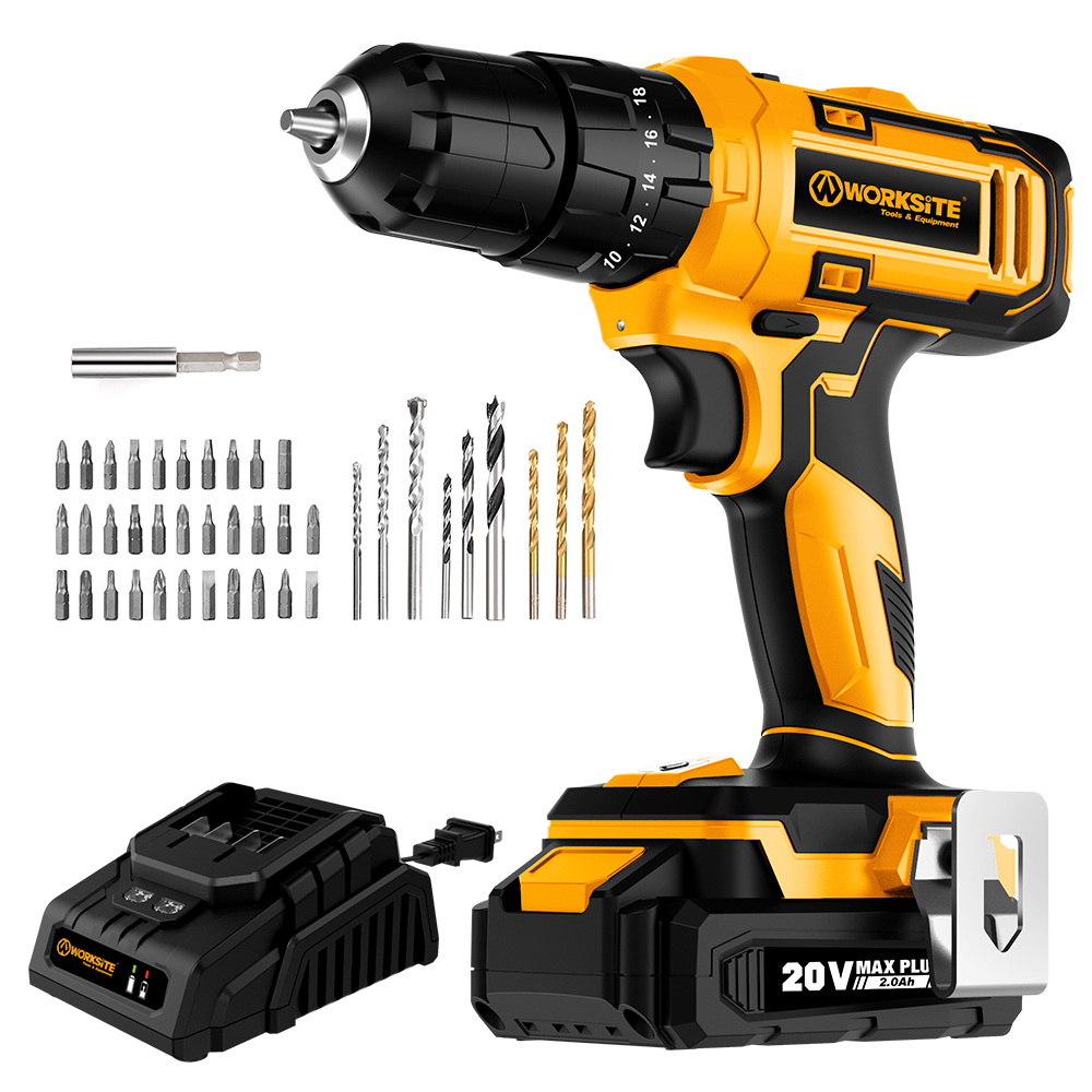 WORKSITE Cordless Drill 3/8 inch 20V Wireless Compact Lightweight Electric Drills Keyless Chuck Power Tool