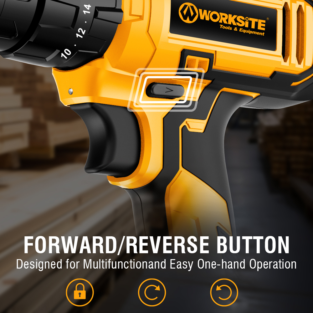 WORKSITE Cordless Drill 3/8 inch 20V Wireless Compact Lightweight Electric Drills 18+1 Keyless with BMC Case