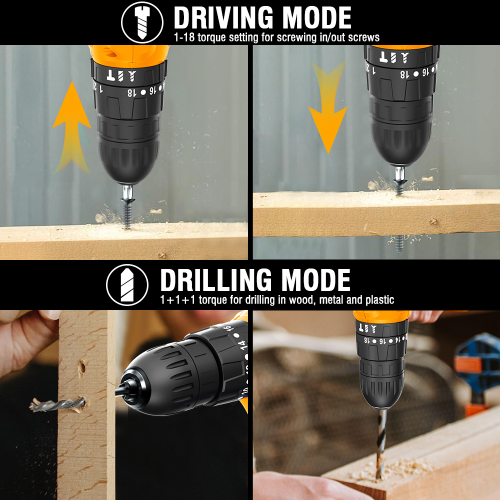 WORKSITE Brushless 1/2" Cordless Drill 20V Wireless Battery Power 50Nm Keyless Hammer Drills with BMC Case