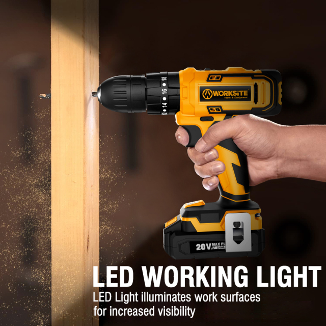 WORKSITE Brushless 1/2" Cordless Drill 20V Wireless Battery Power 50Nm Keyless Hammer Drills with BMC Case