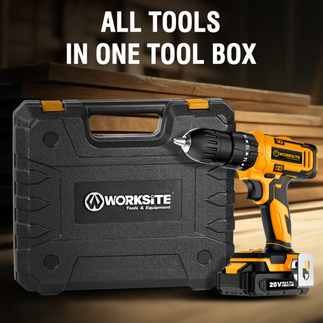 WORKSITE Brushless 1/2" Cordless Drill 20V Wireless Battery Power 50Nm Keyless Hammer Drills with BMC Case