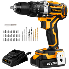 WORKSITE 1/2" Brushless Powerful Cordless Drill 20V Battery Wireless Handheld Portable Power Hammer Electric Drills
