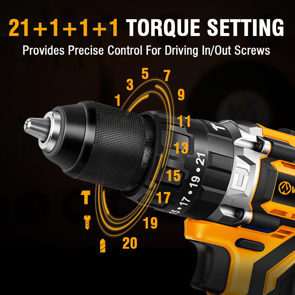 WORKSITE 1/2" Brushless Powerful Cordless Drill 20V Battery Wireless Handheld Portable Power Hammer Electric Drills