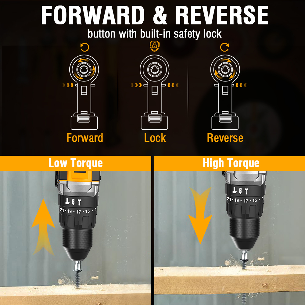 WORKSITE 1/2" Brushless Powerful Cordless Drill 20V Battery Wireless Handheld Portable Power Hammer Electric Drills