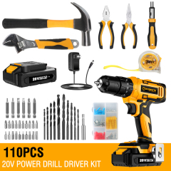 WORKSITE Cordless Drill Kit 110PCS 3/8" 20V Wireless Compact Handheld Keyless Electric Drills Tools Kits with Case
