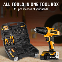 WORKSITE Cordless Drill Kit 110PCS 3/8" 20V Wireless Compact Handheld Keyless Electric Drills Tools Kits with Case