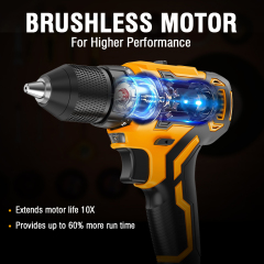 WORKSITE Brushless Cordless Drill 3/8" Compact Lightweight Handheld Variable Speed 40Nm Keyless Power Electric Drills