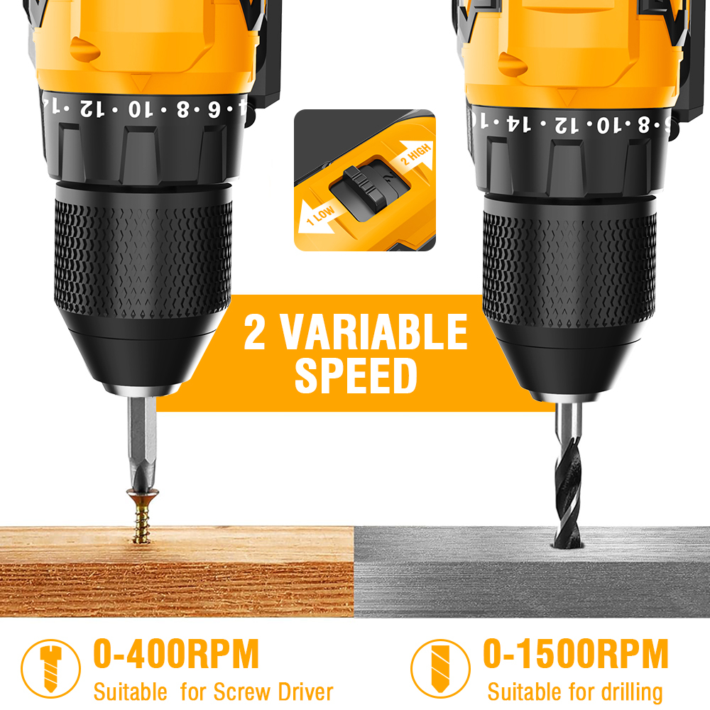 WORKSITE Brushless Cordless Drill 3/8" Compact Lightweight Handheld Variable Speed 40Nm Keyless Power Electric Drills