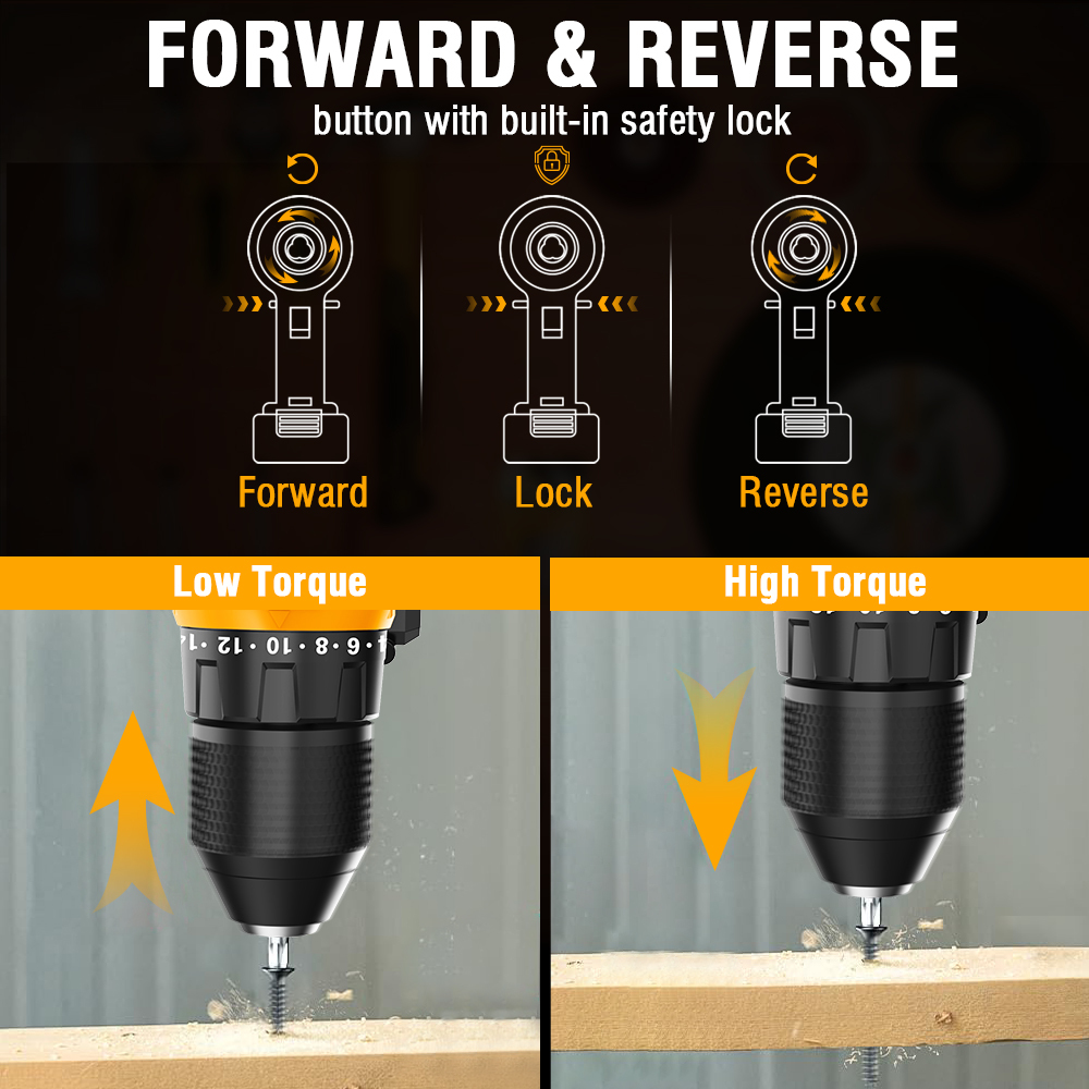 WORKSITE Brushless Cordless Drill 3/8" Compact Lightweight Handheld Variable Speed 40Nm Keyless Power Electric Drills