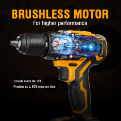 WORKSITE 1/2" Brushless Cordless Drill 20V Battery Wireless Handheld Compact Lightweight Power Hammer Electric Drills